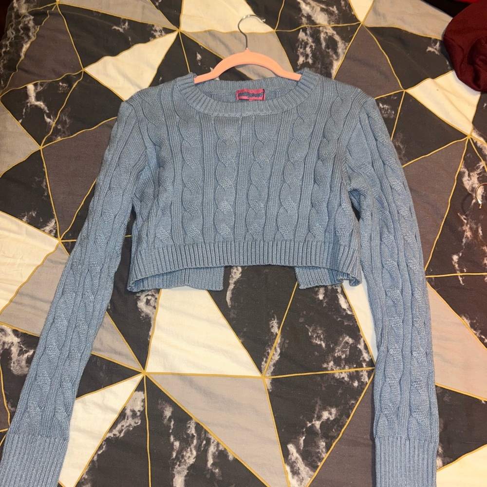 Edikted Blue Cable Knit Crop Top